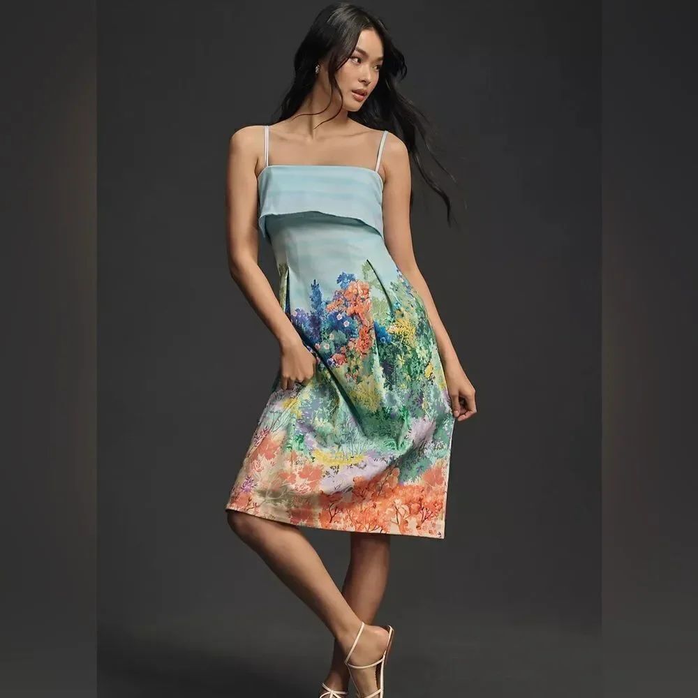 Anthropologie Floral Sleeveless Foldover Knee Length Dress NWT